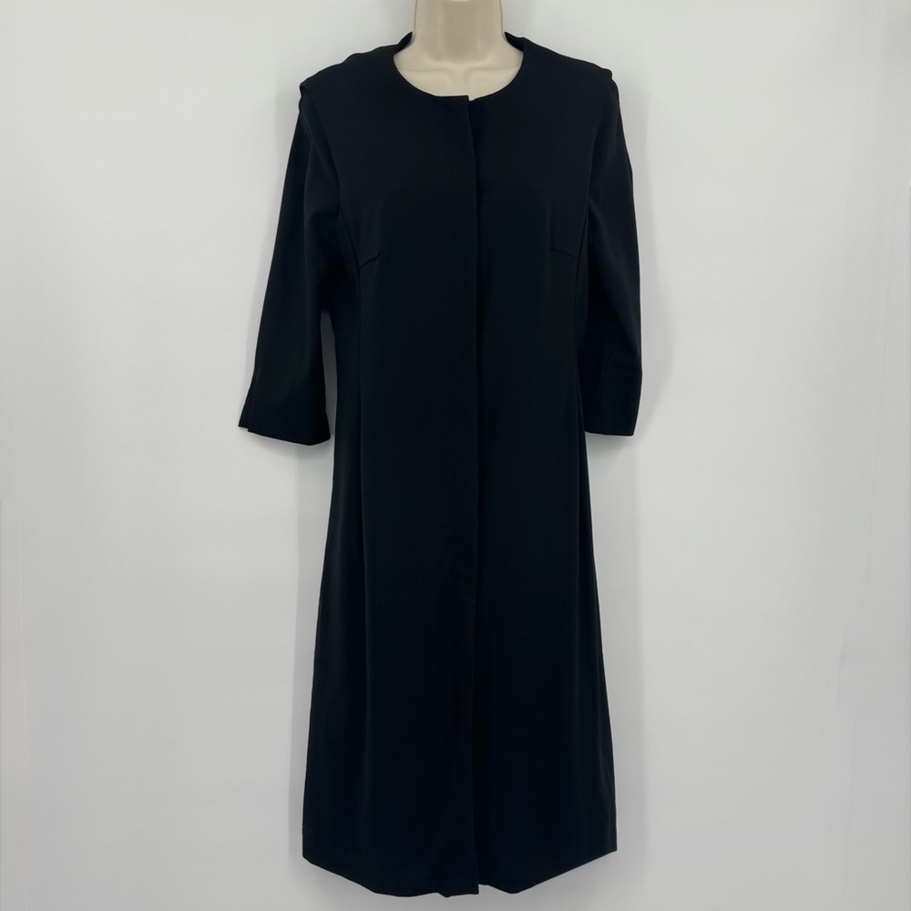 Hugo Boss Made in Italy Black Snap-Front Coat Dress – Size 6